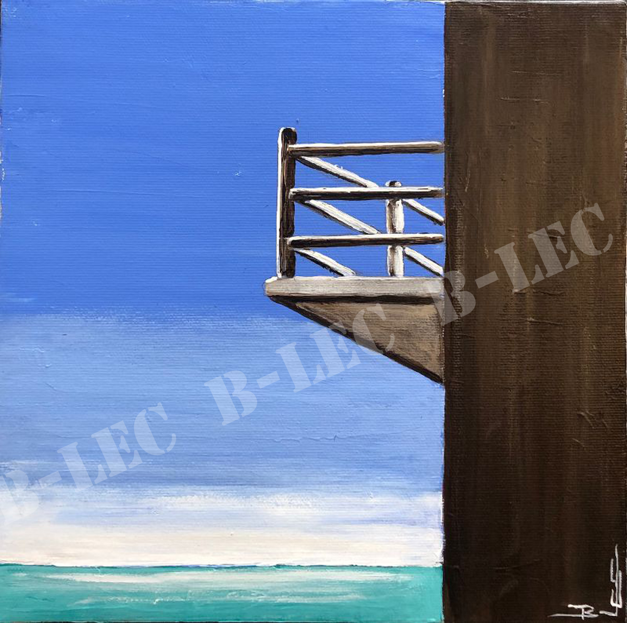 ..Gros plan d'un balcon sur la mer