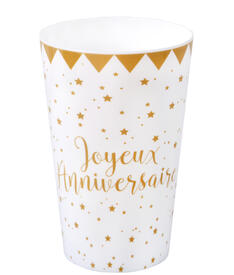 Gobelet réutilisable Joyeux Anniversaire blanc/or