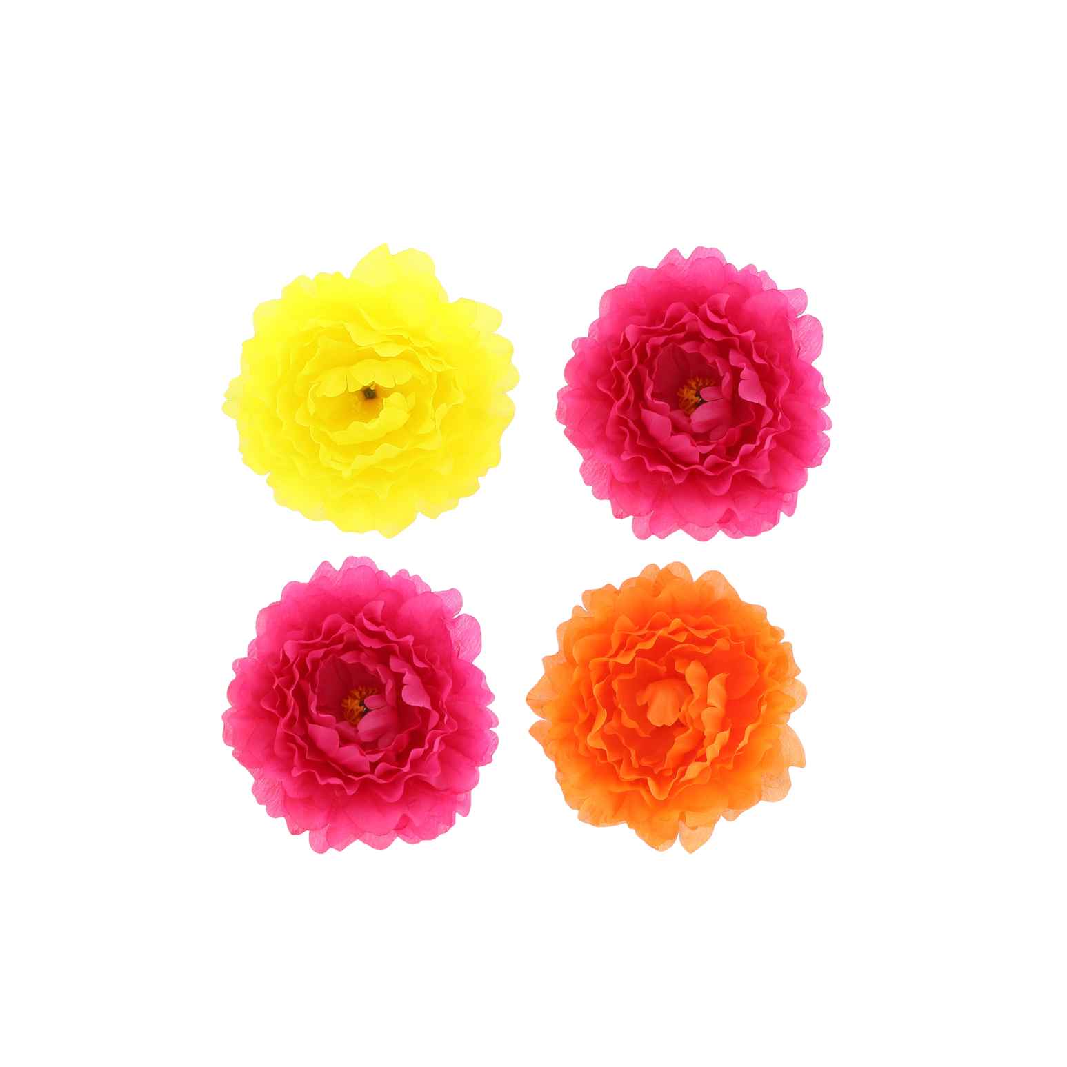 4 pivoines 13cm (framboise, orange, jaune)