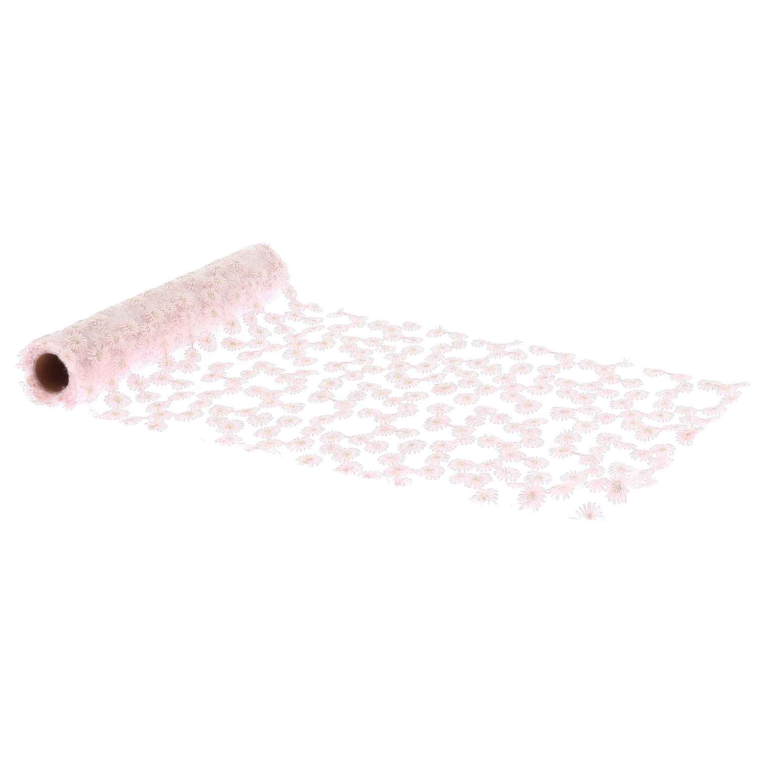 Chemin de Table le Daisy Fleuri Voile Brodé Rose et Or24cmx3m