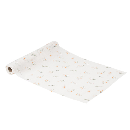 Chemin de Table Bucolique Mousseline Blanc, Ocre et Vert Sauge28cmx3m