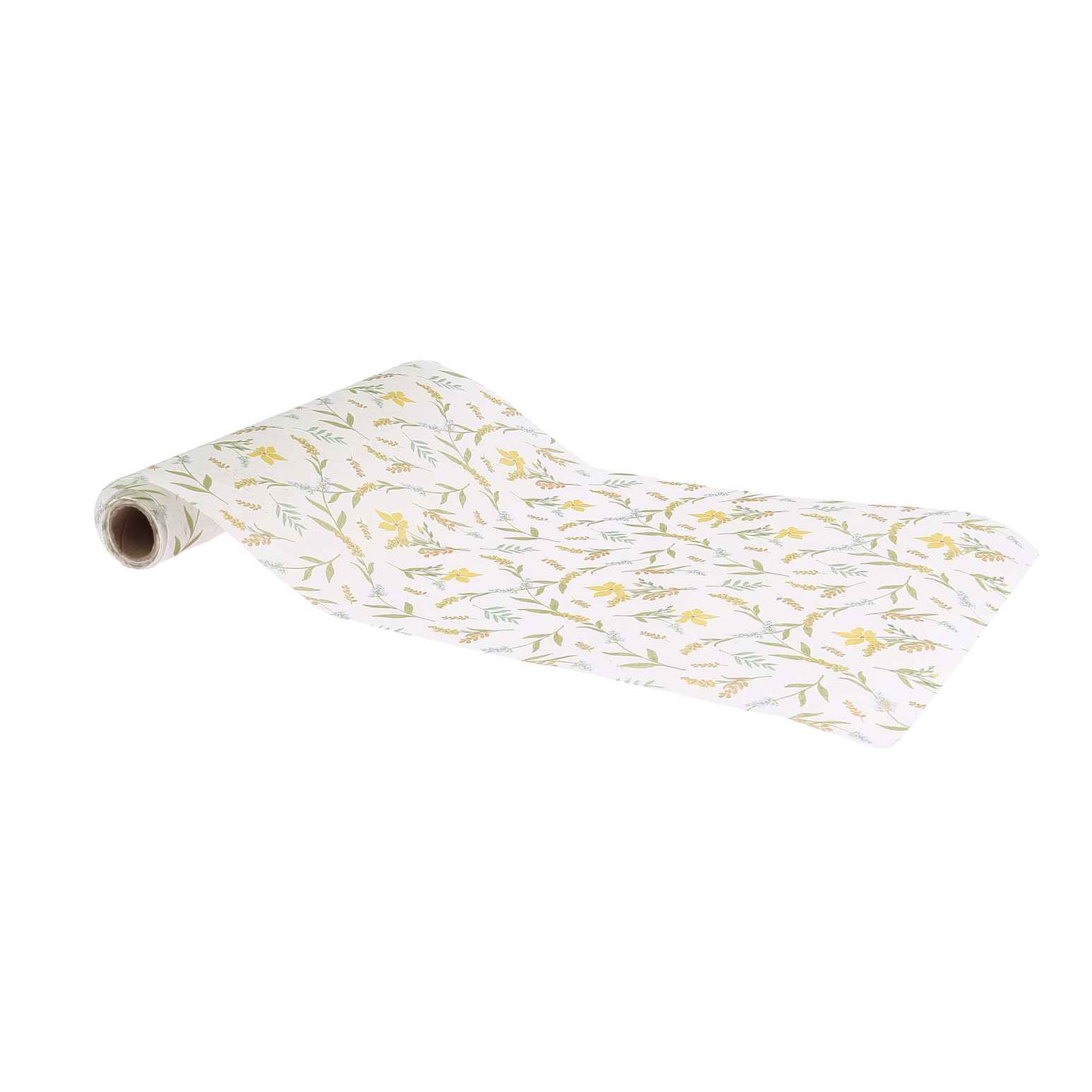 Chemin de Table Fleuri Intissé Blanc, Vert et Ocre28cmx5m