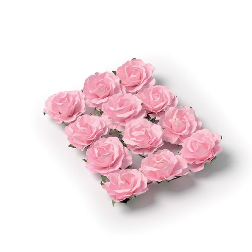 12 roses 3.5cm sur tige rose