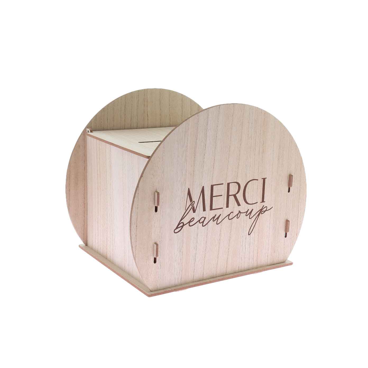 Urne Ronde "Merci Beaucoup" Bois Gravé30x24,5x21cm