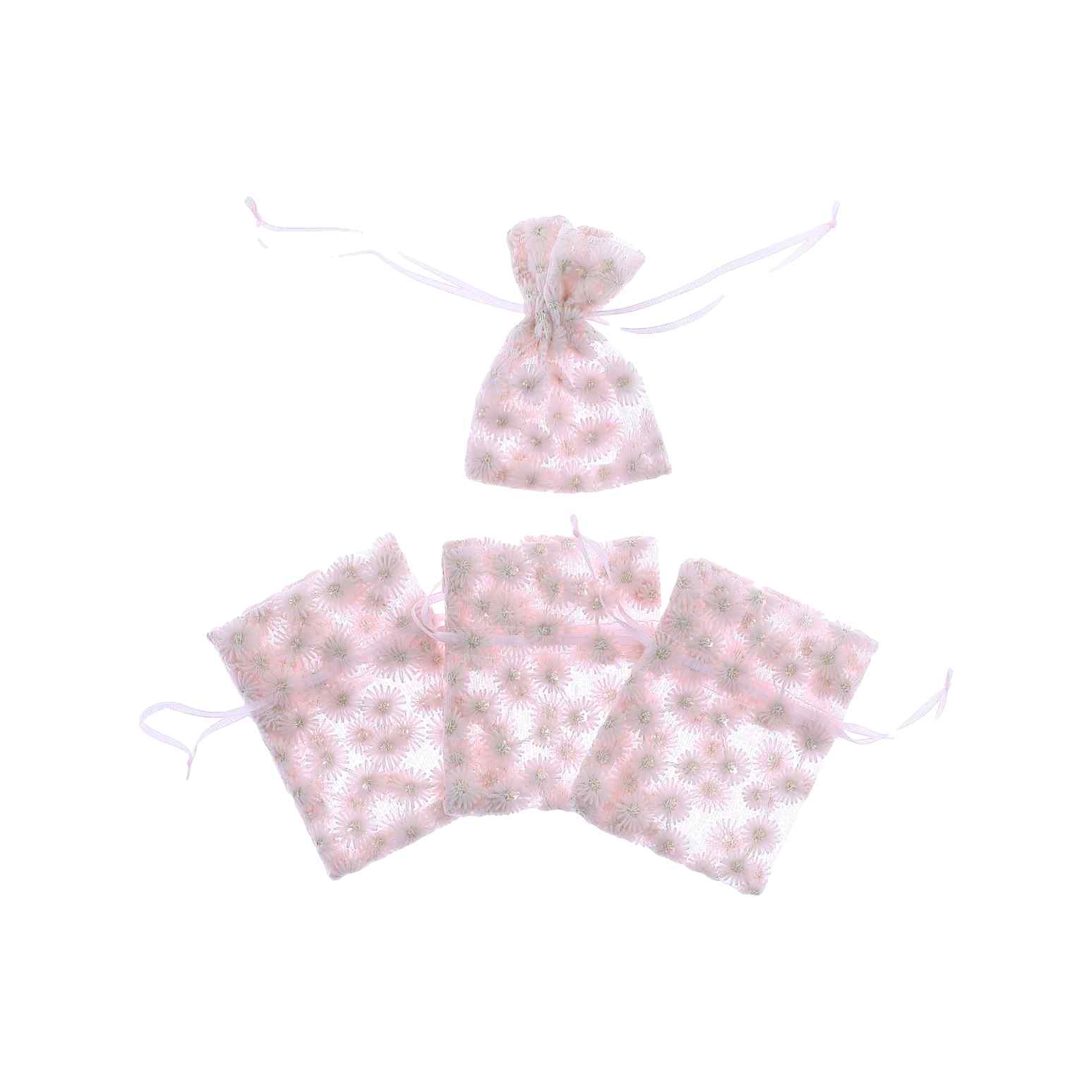 4 Pochons Daisy Voile Brodé Rose8x10cm