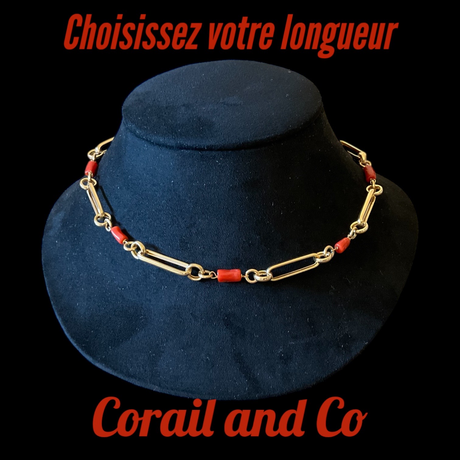 b)Ras du cou et colliers en Corail rouge/ plaqué or