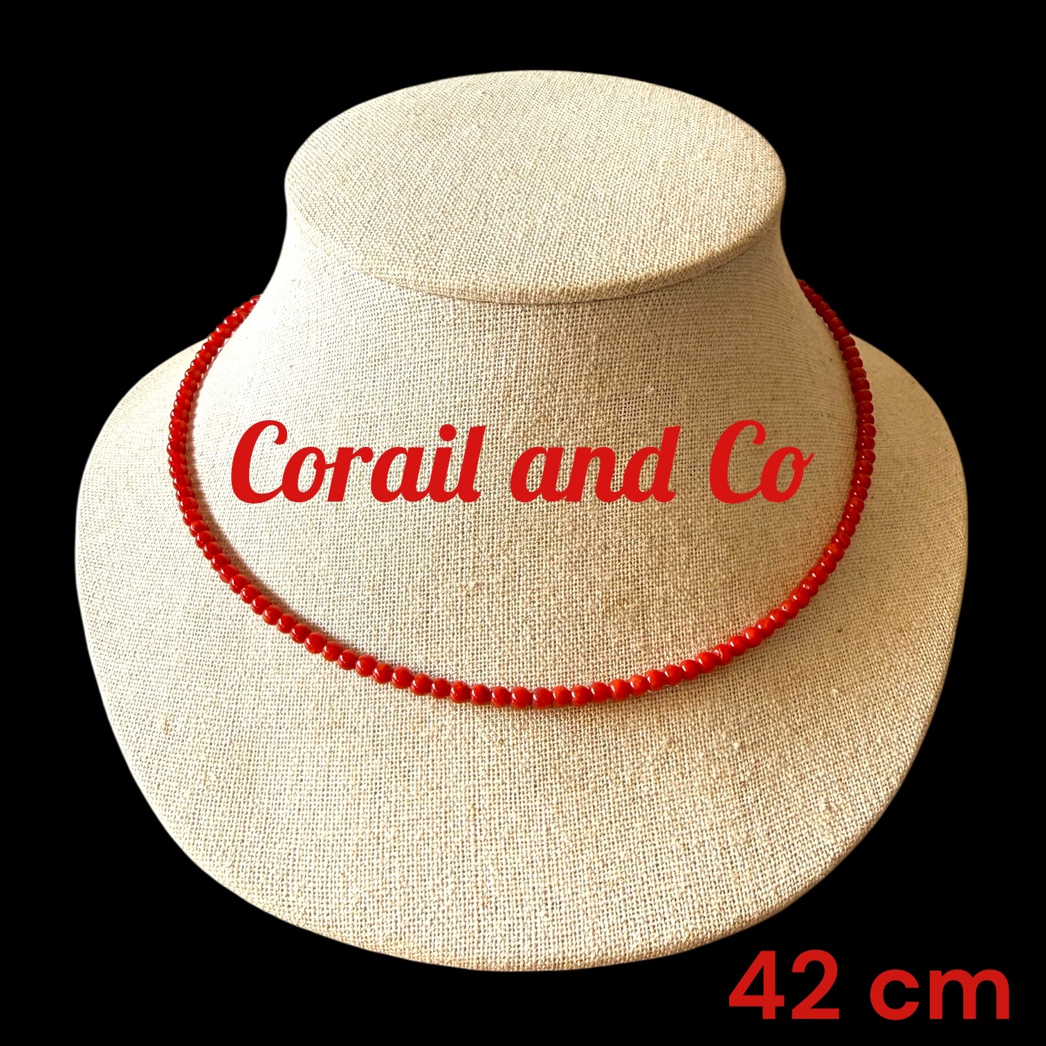 Abc) Collier en corail perles fines 3,5 mm 42 cm fermoir argent ou plaqué or 