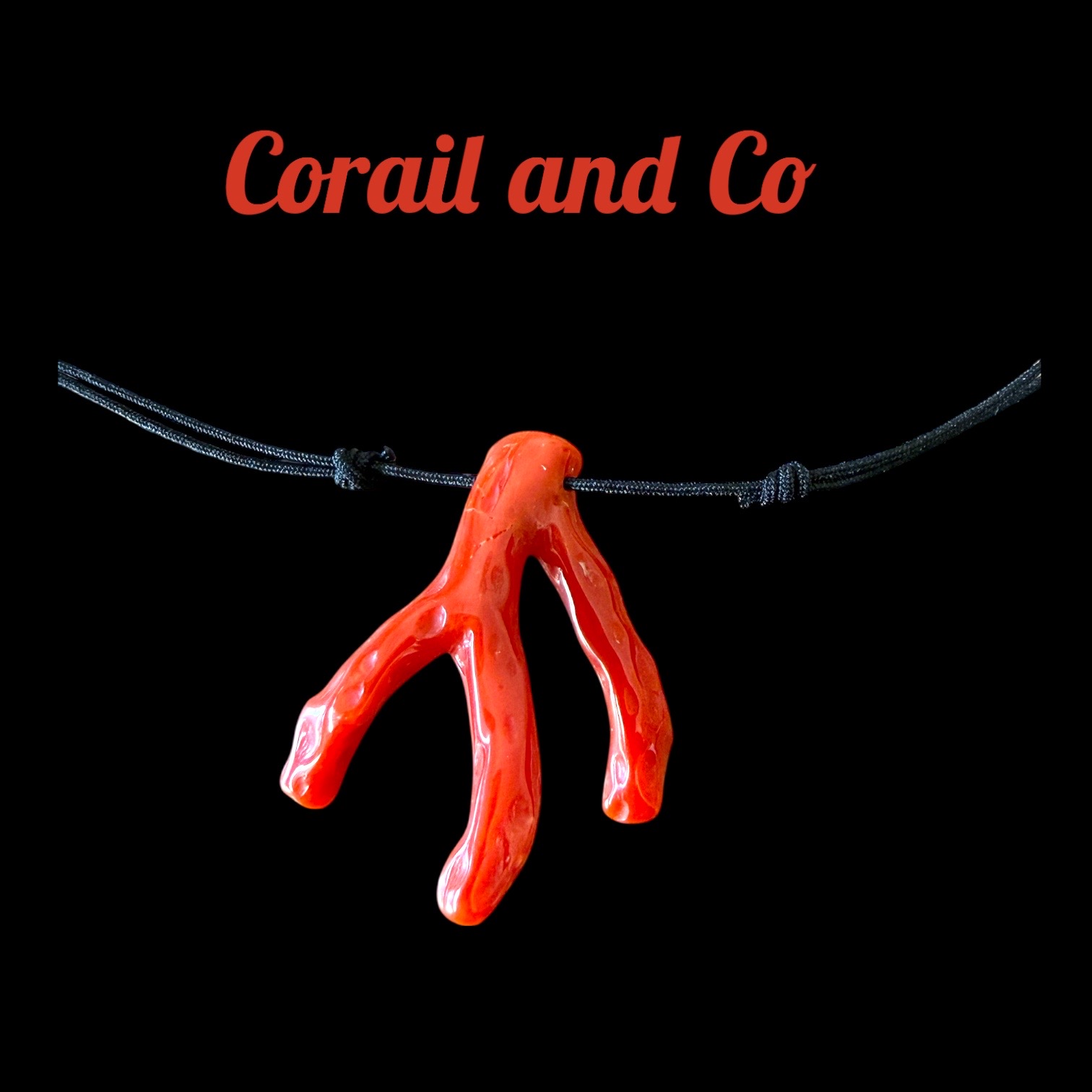 Collier branche de corail sur cordon noir réglable 