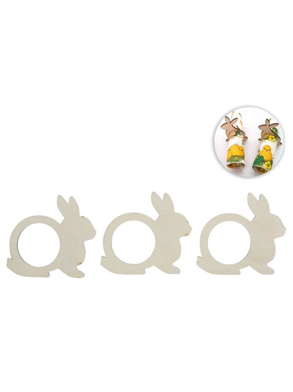 6 rond de serviettes lapin bois