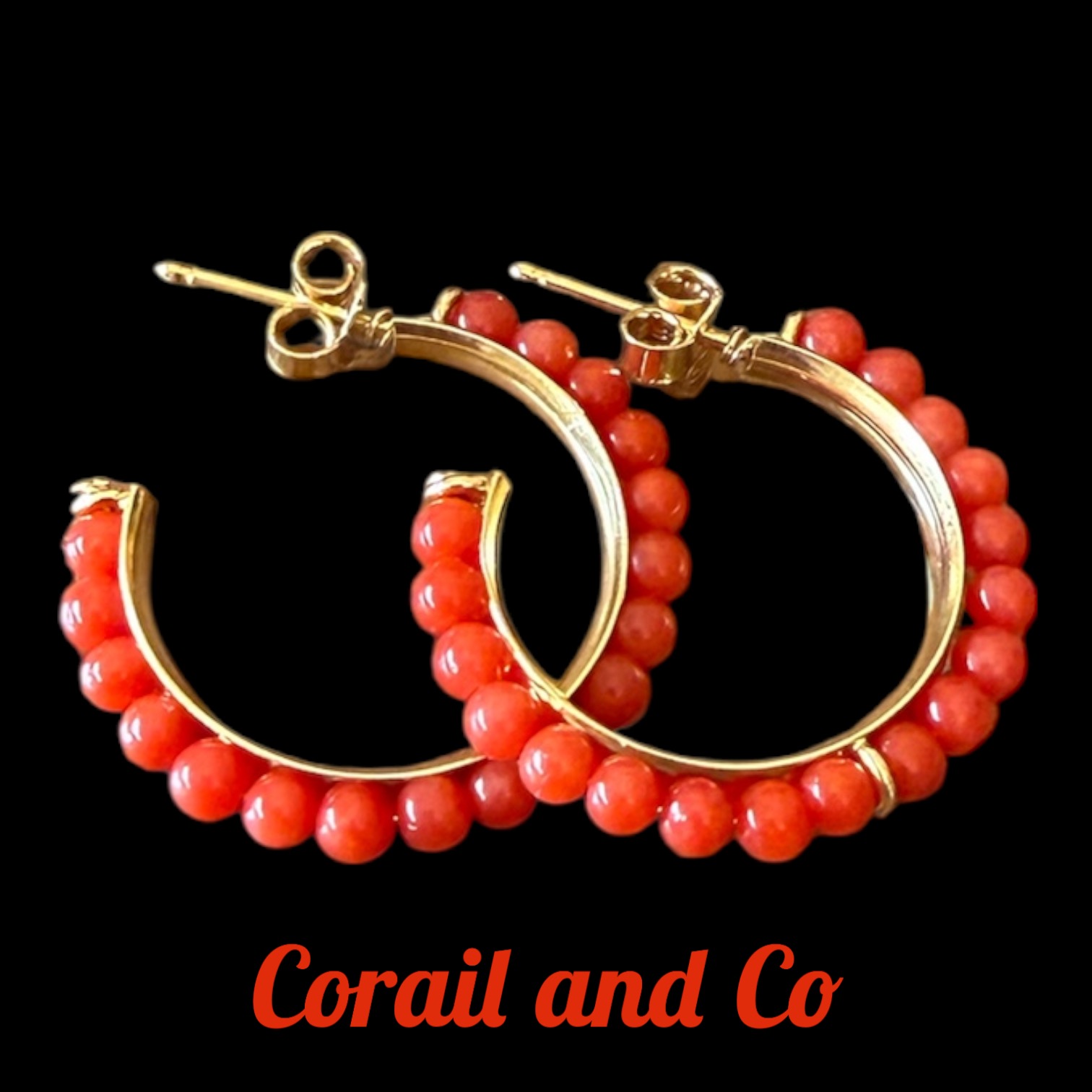 a Créoles en perles de corail / plaqué or