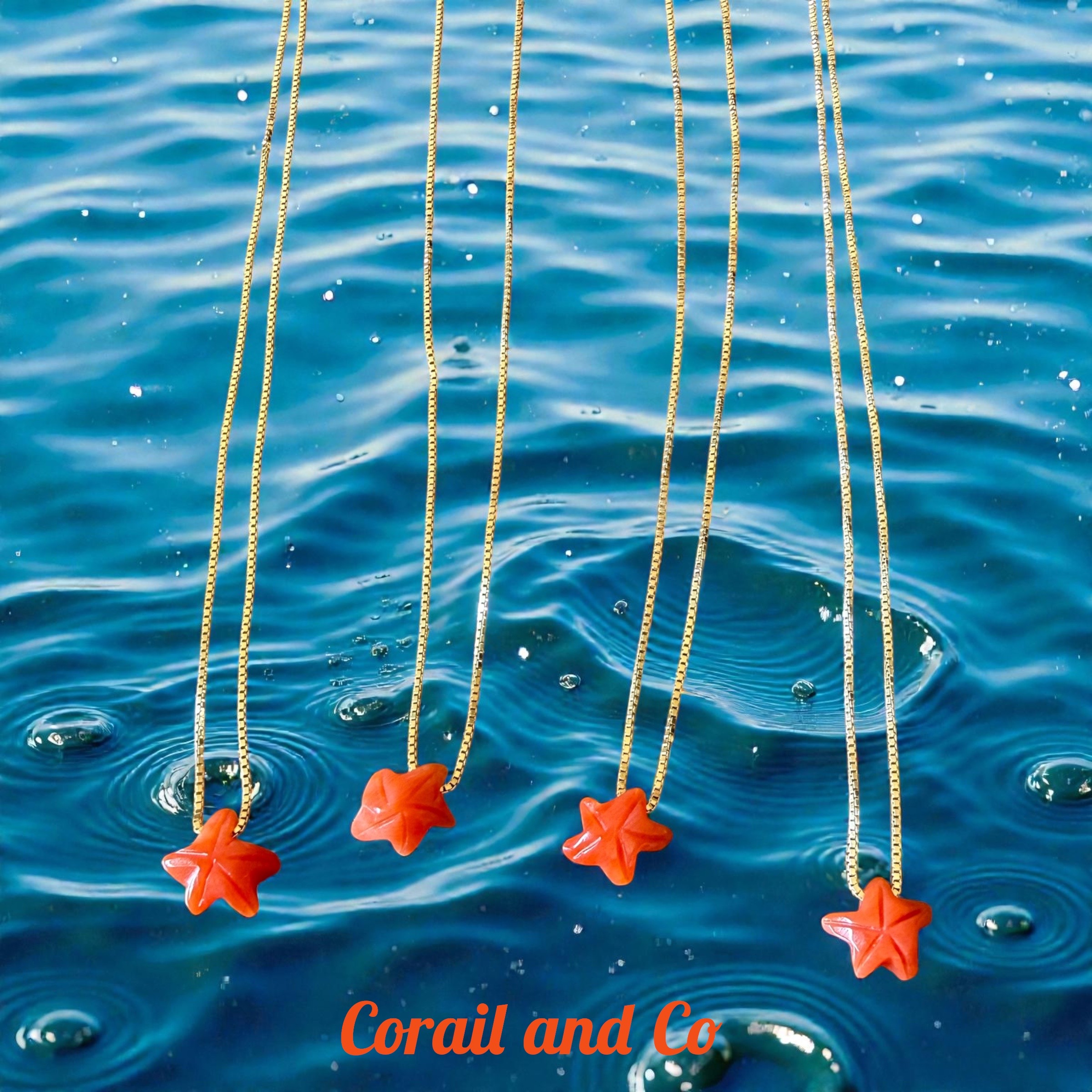 aa Collier ras de cou   corail étoile de mer plaqué or 