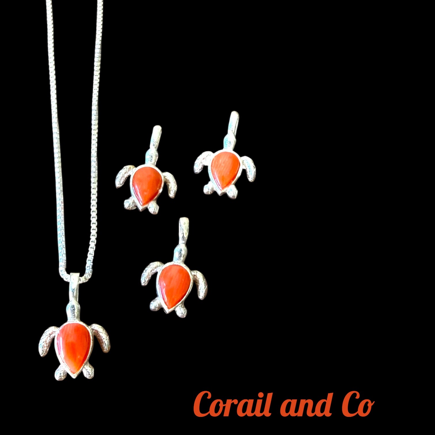 Pendentif petite tortue en Corail et argent