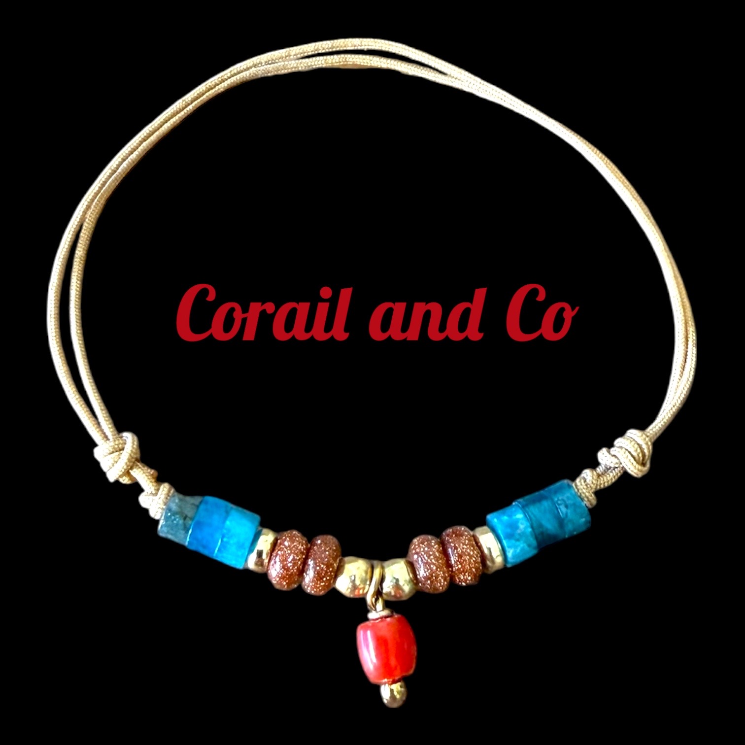 a  Bracelet femme corail / apatite / pierre de sable doré / plaqué or