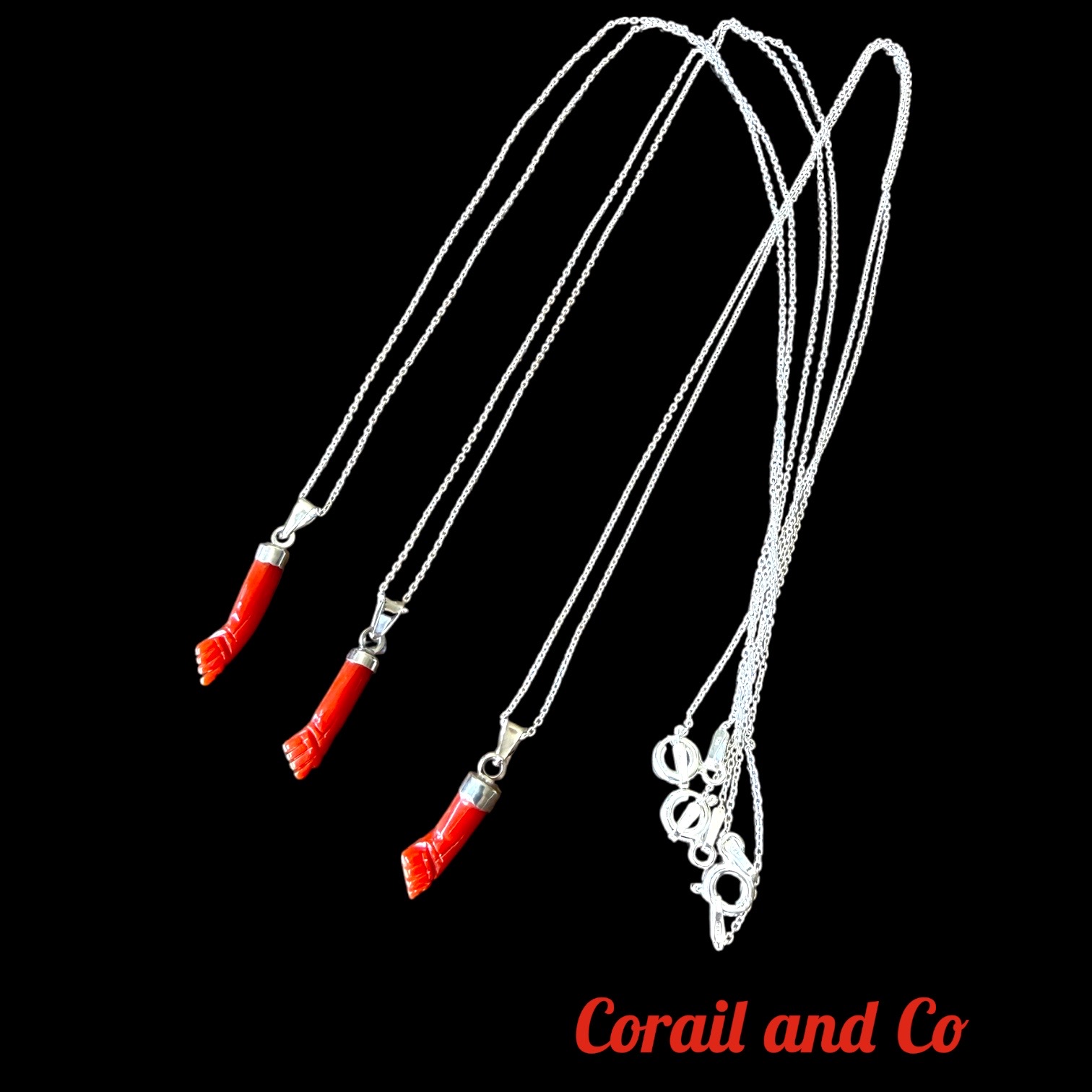  Main de protection corse en corail avec chaine fine argent