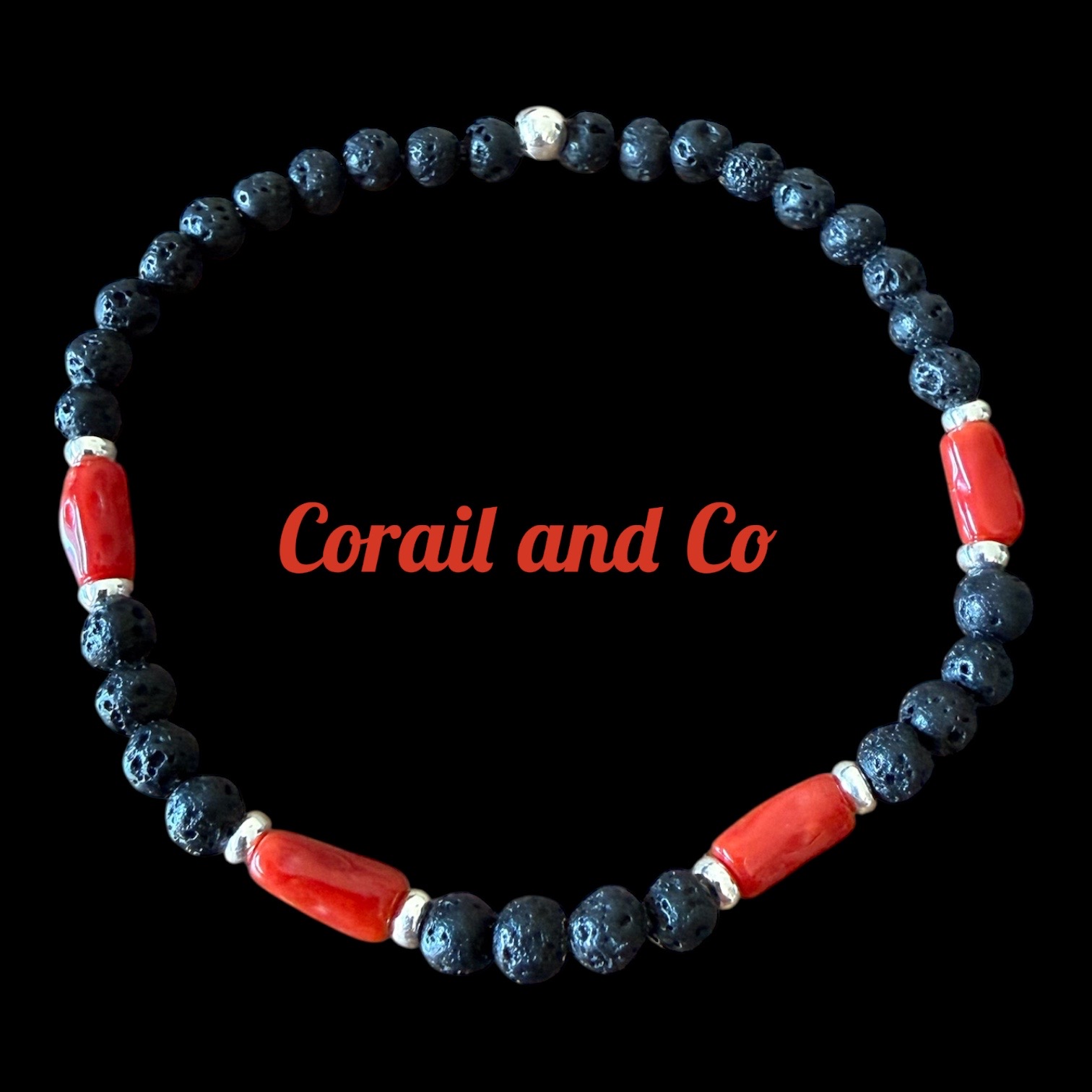 Bracelet Homme 4mm Lave/Corail/Argent