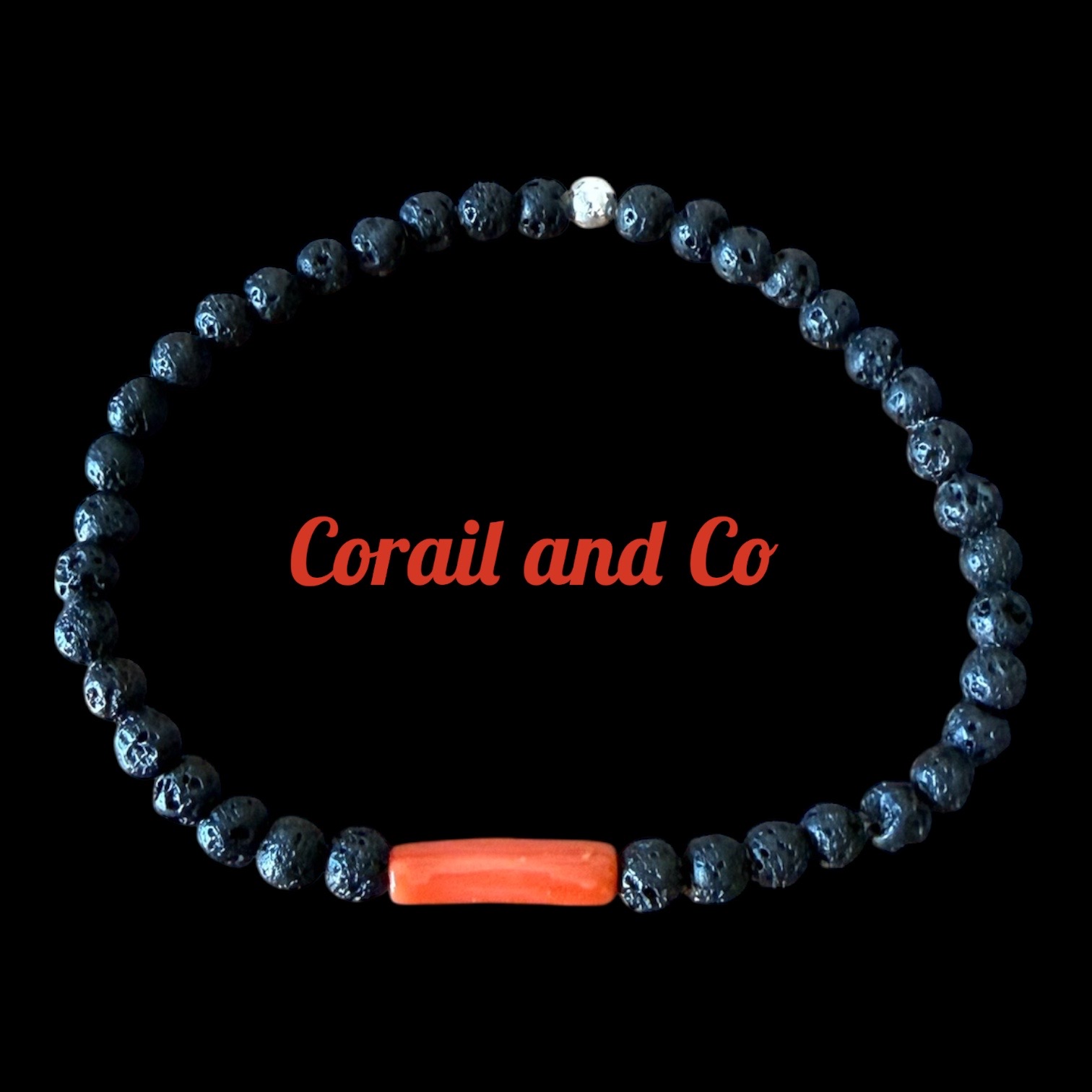 Bracelet mixte corail et pierre de lave 4mm