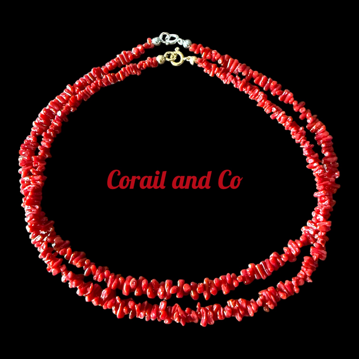 1) Collier Corail traditionnel mi-long ( 45 cm ) fermoir argent ou plaqué or