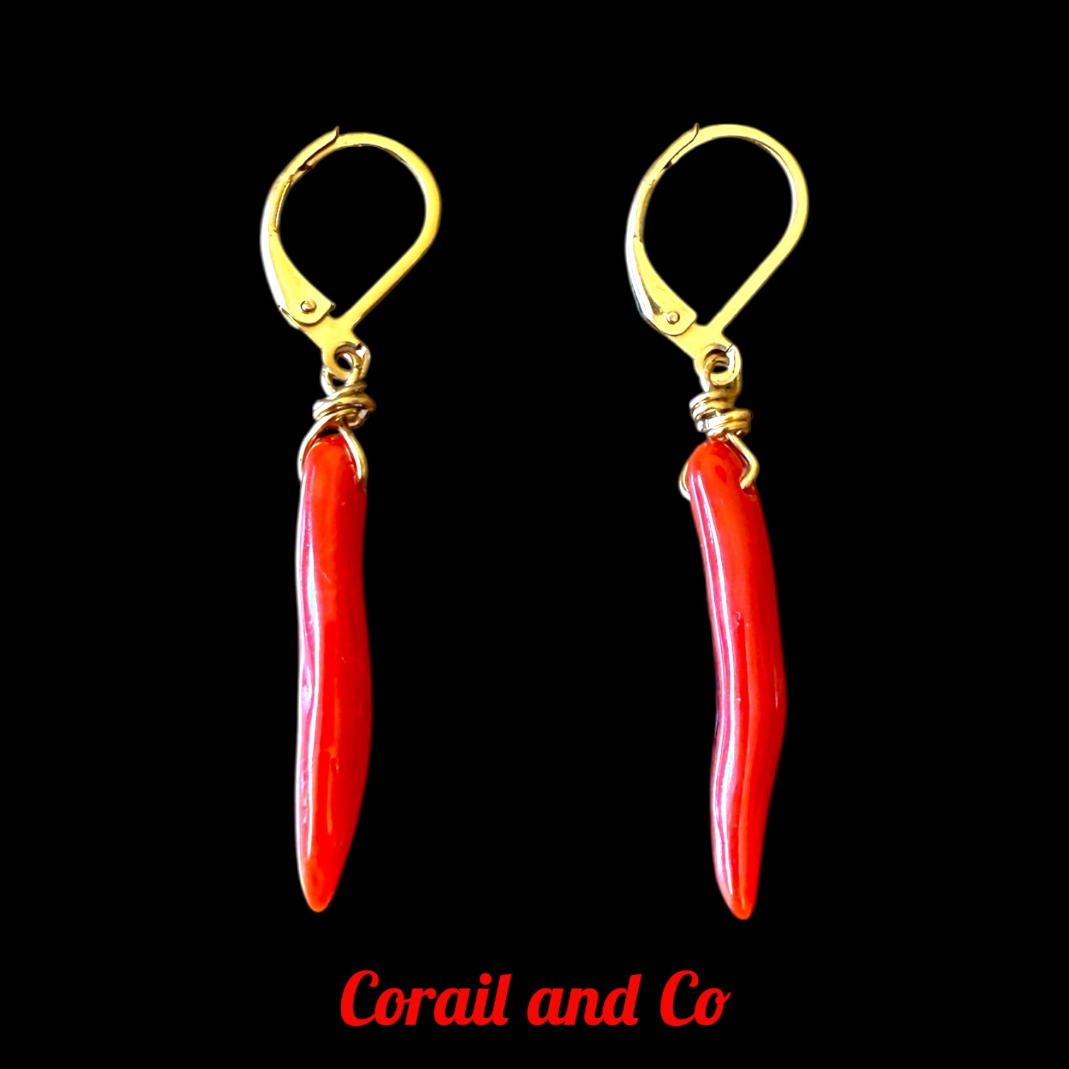 1 Boucles d'oreilles cornes d'abondance en corail /  acier inoxydable doré