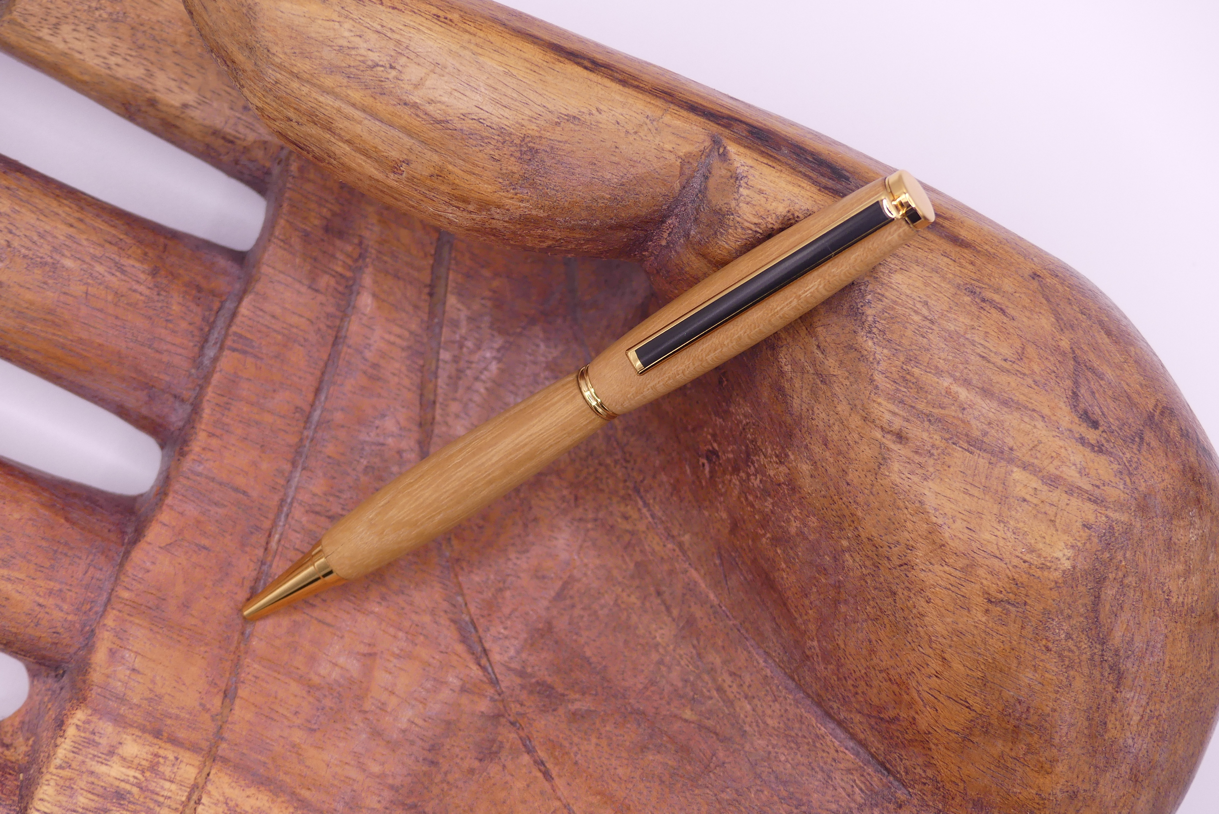 Stylo bille en frêne - Finition Plaqué Or 24K