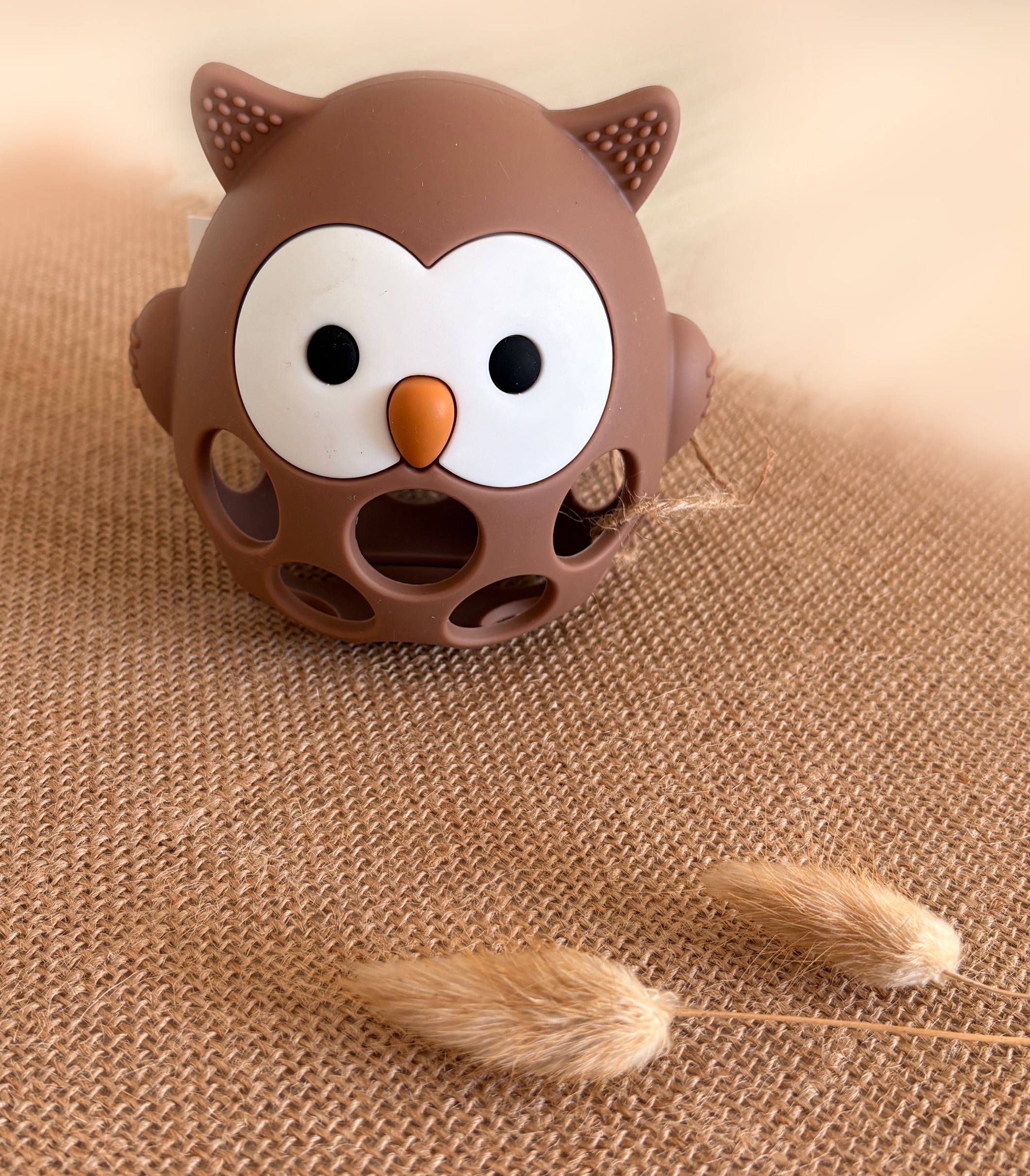 Anneau de dentition hibou en silicone - Marron