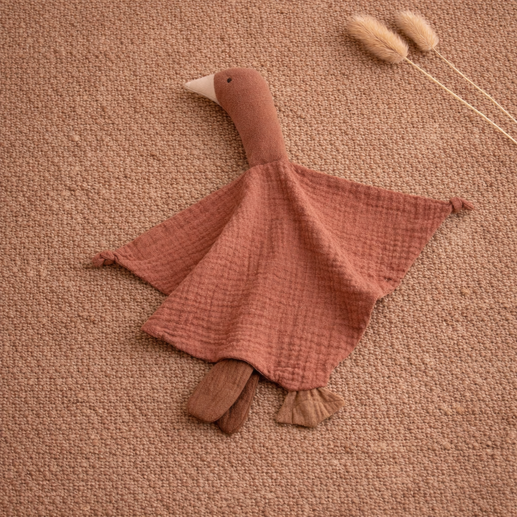 Doudou plat en mousseline - Oie terracotta