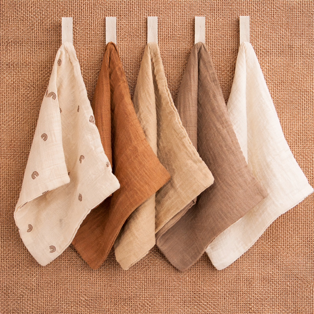 Débarbouillettes bébé en mousseline - Lot de 5 - Tons naturels