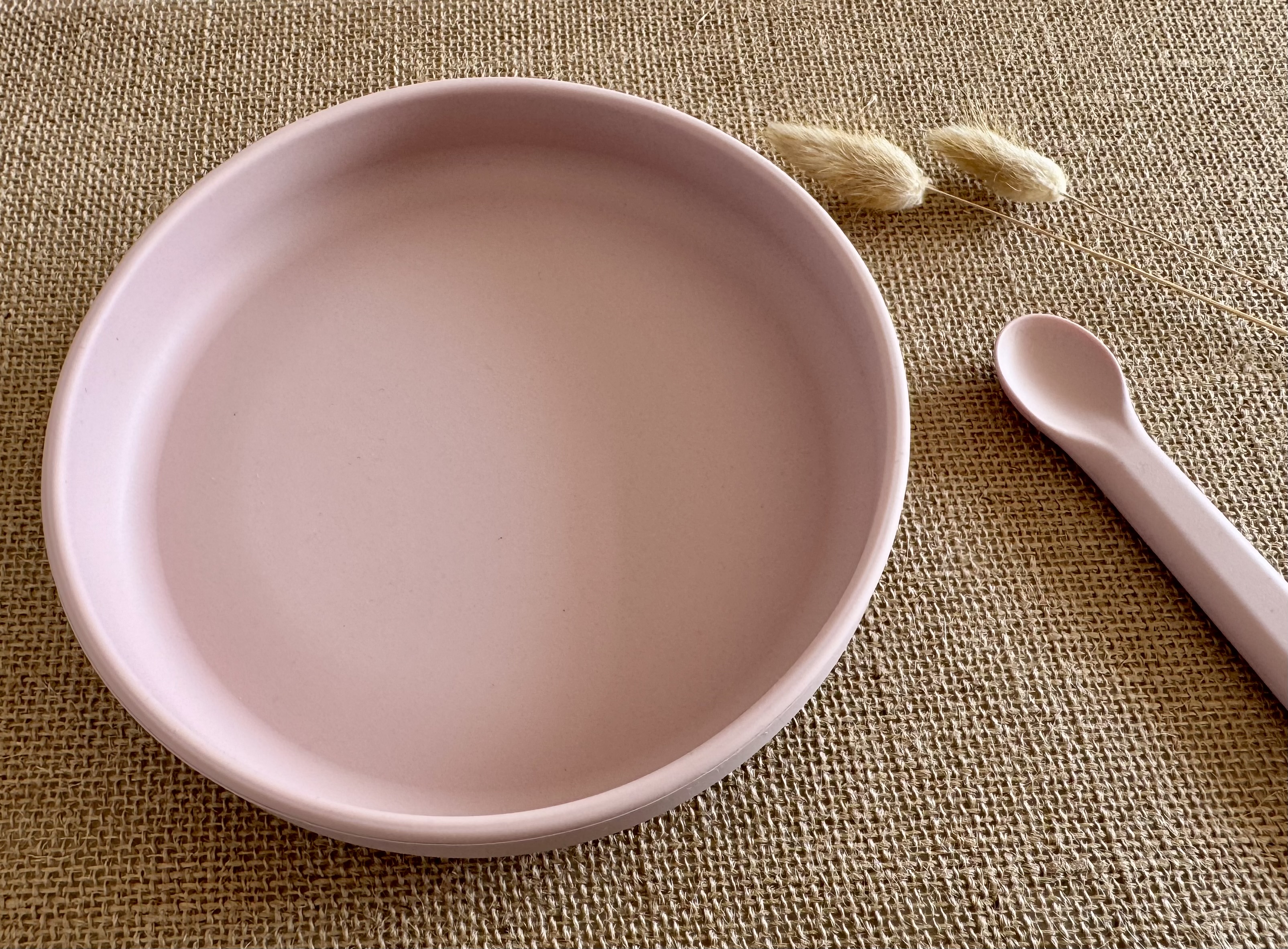 Assiette et cuillère en silicone - Mauve