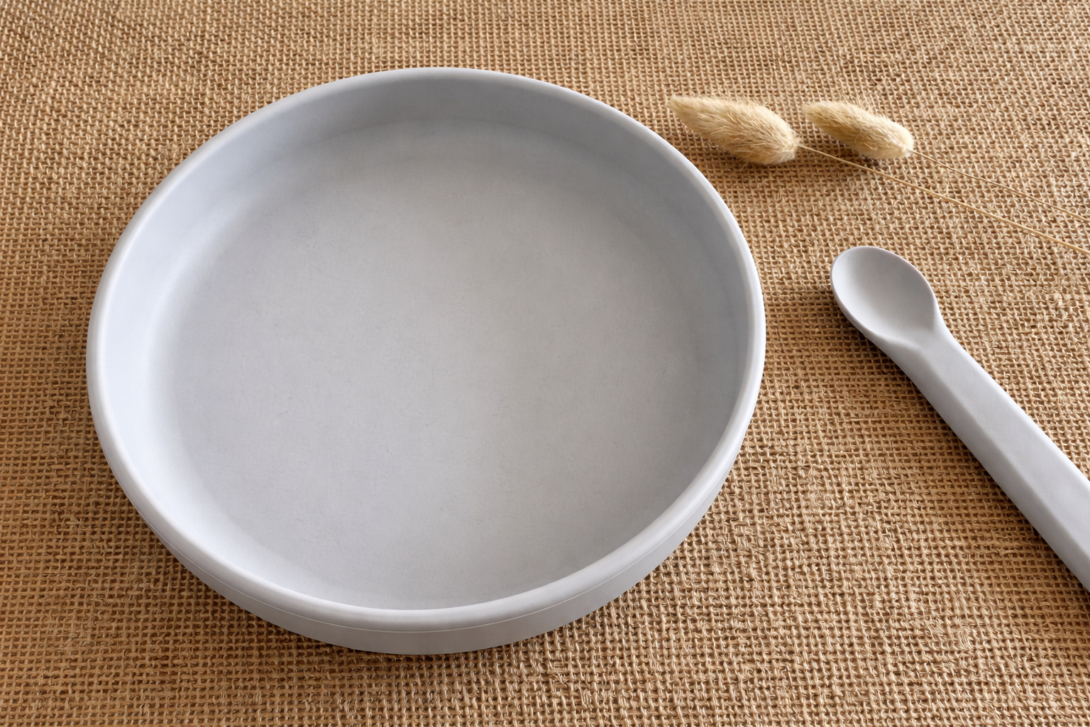 Assiette et cuillère en silicone - Gris