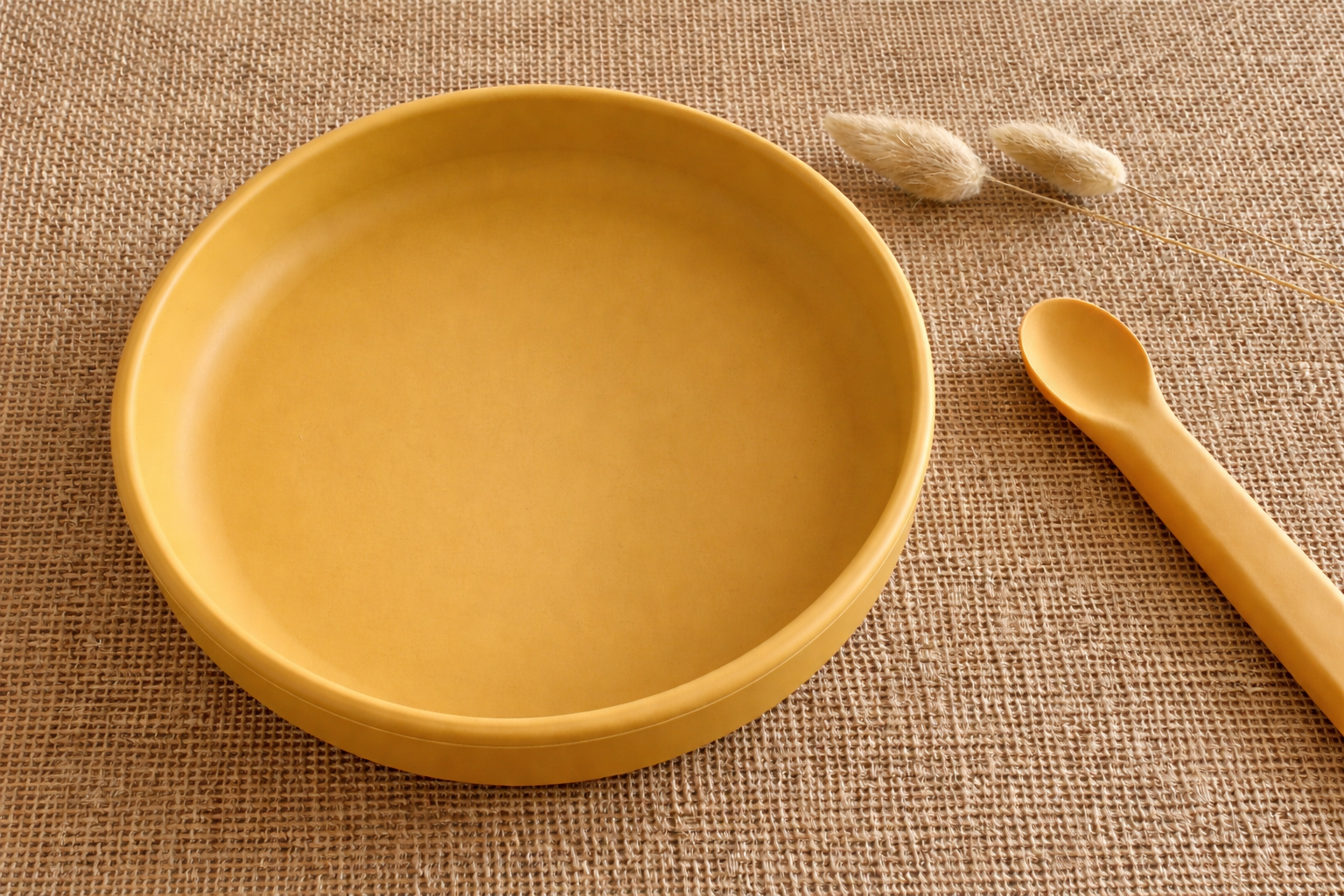 Assiette et cuillère en silicone - Moutarde