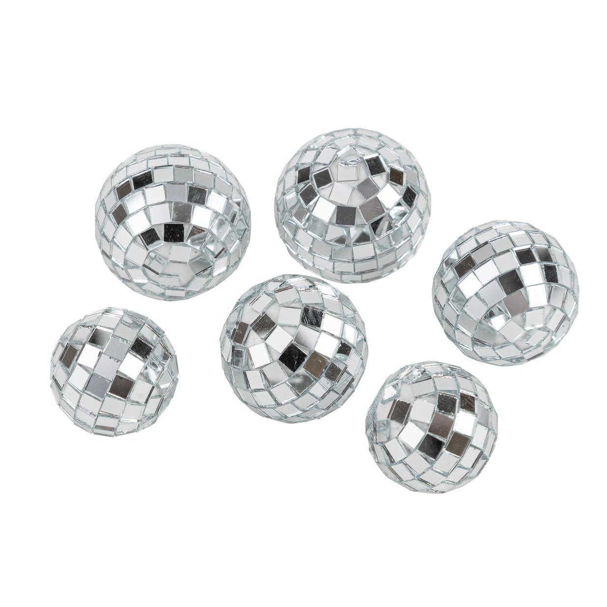6 boules à facettes miroir argent 3/3.5/4 cm
