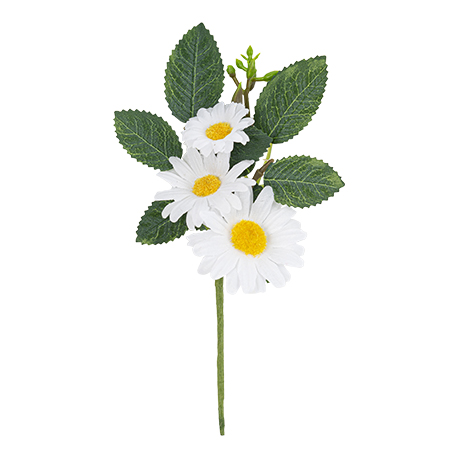 Branche de Marguerites et Feuillage Blanc et Vert15cm