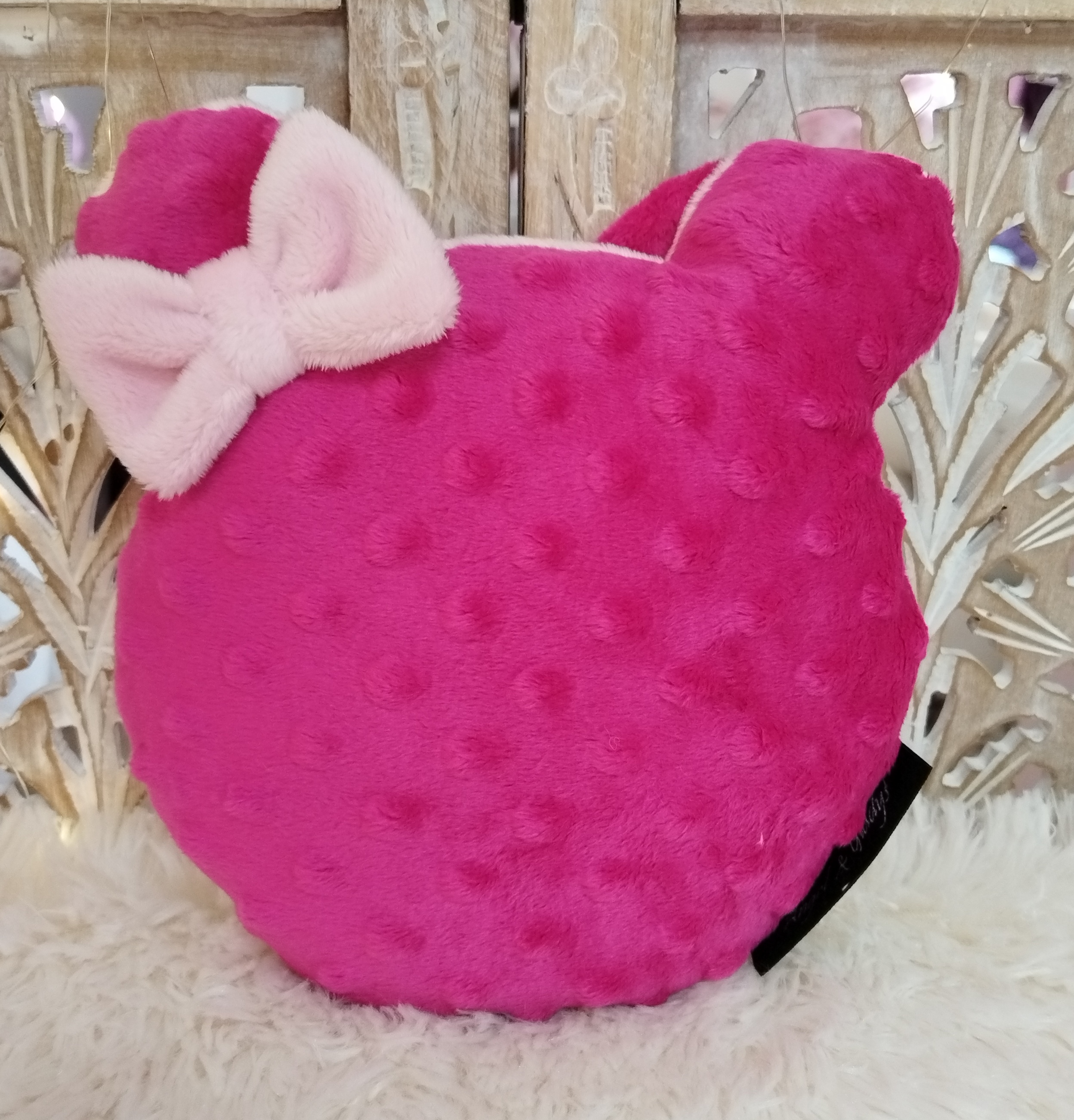 Coussin Ourson Fuchsia Rose