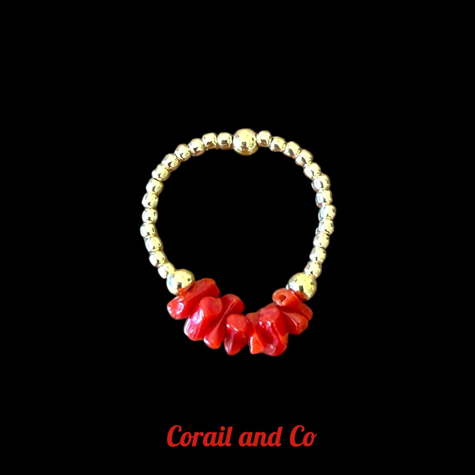 Bague élastique corail / plaqué or ou argent
