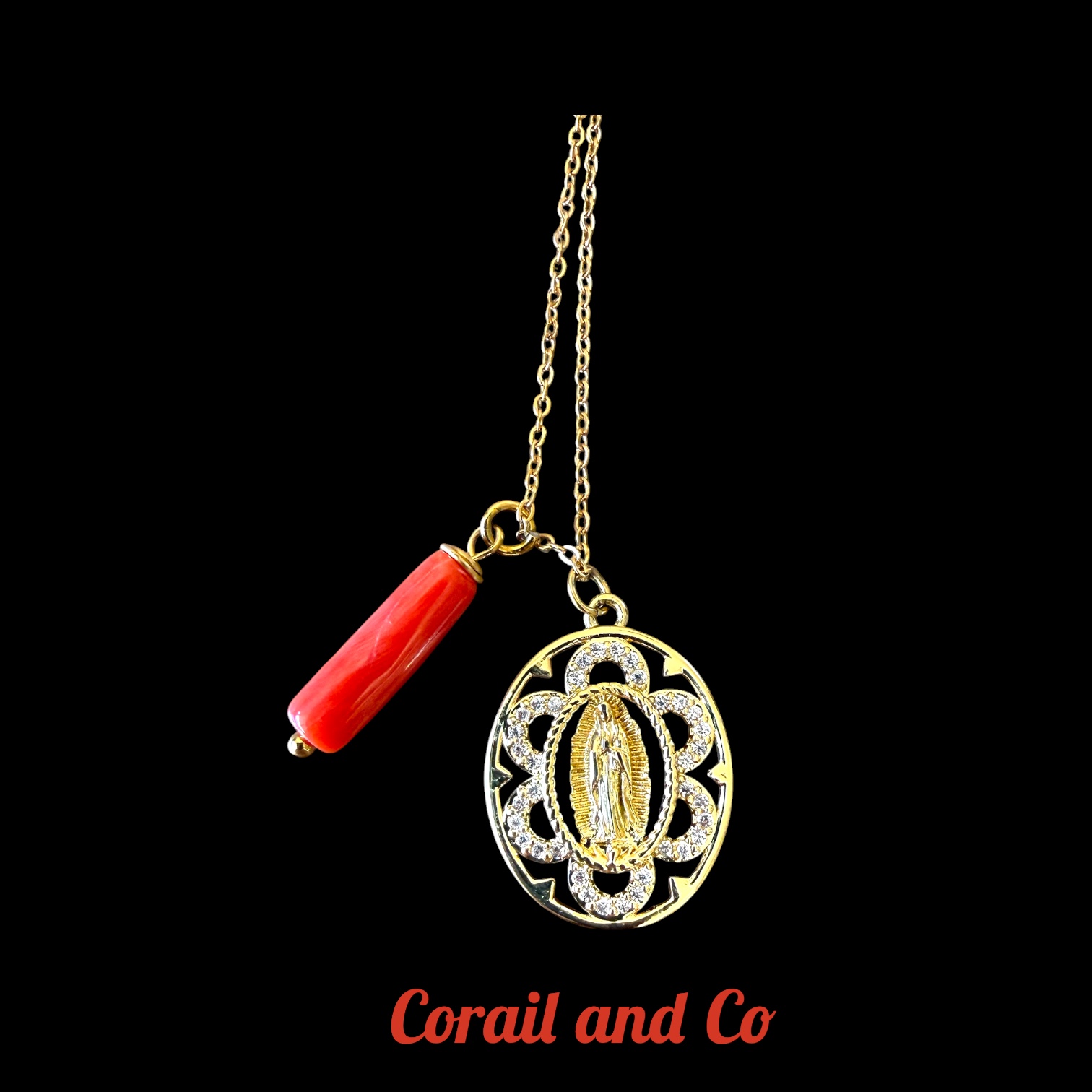 Collier Chaine fine corail /  Madone / plaqué or