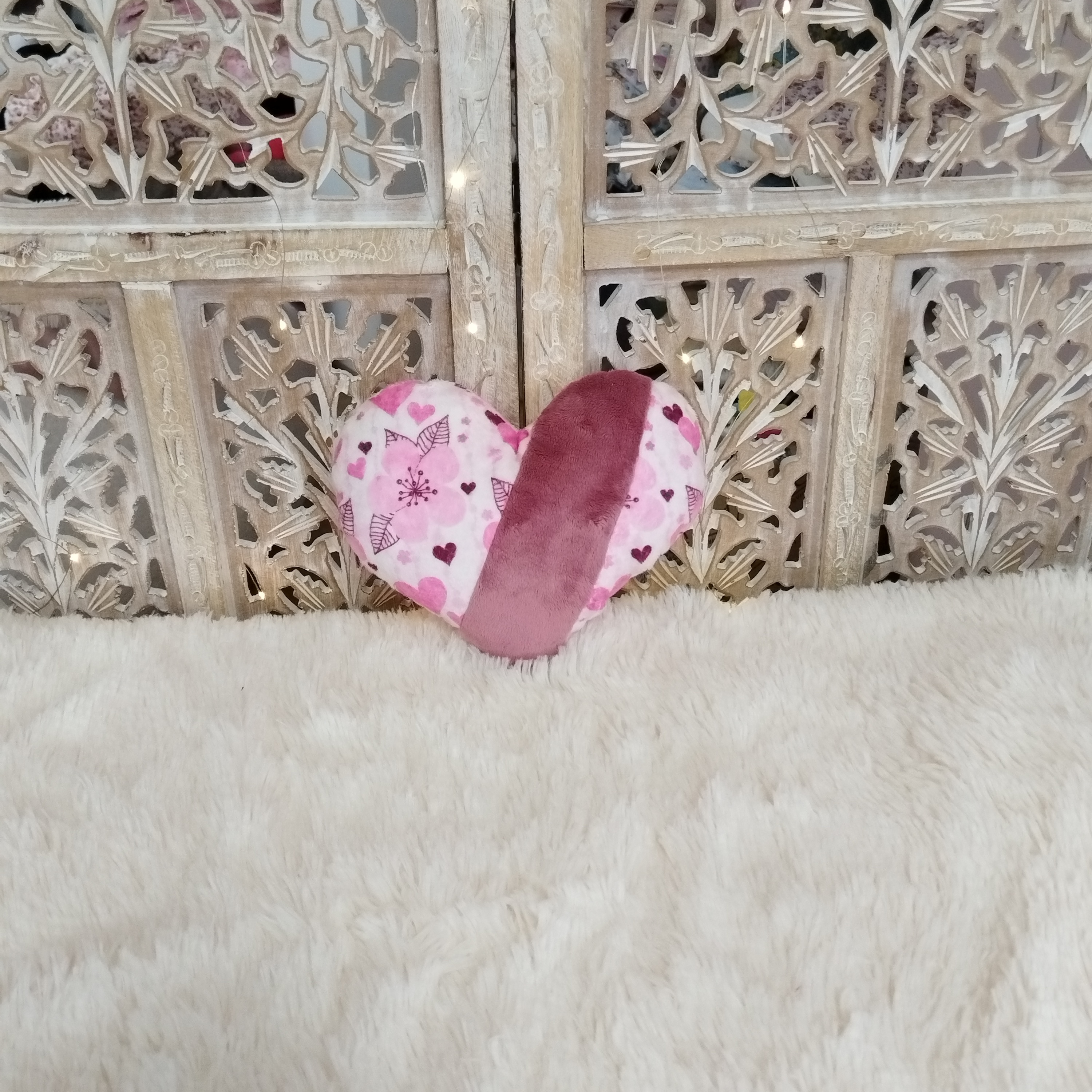 Coussin Coeur Patchwork Bloom Violine