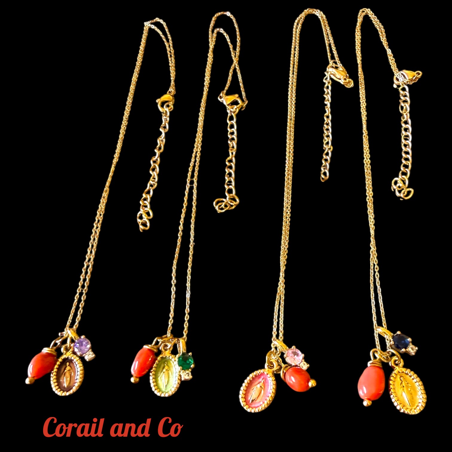 Collier corail / Madone / plaqué or