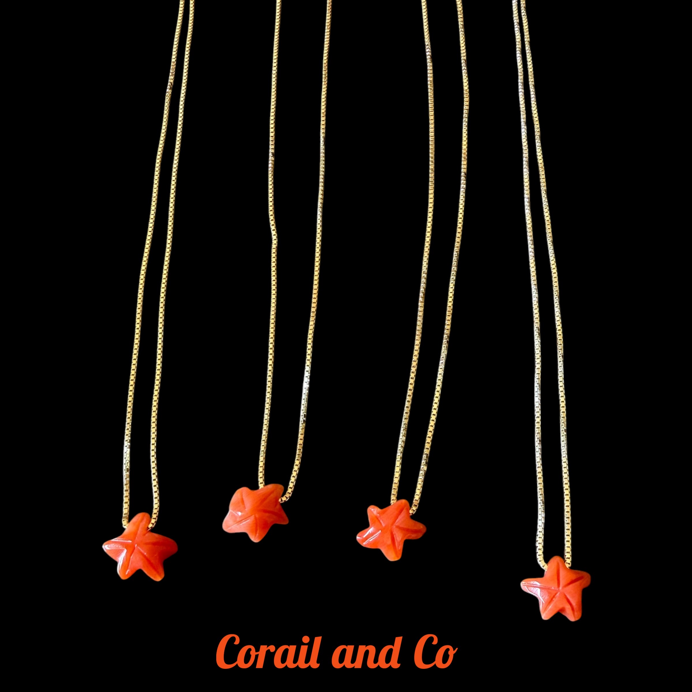  Collier corail étoile de mer / plaqué or 