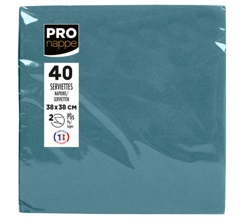 40 serviettes 38x38 bleu pacifique