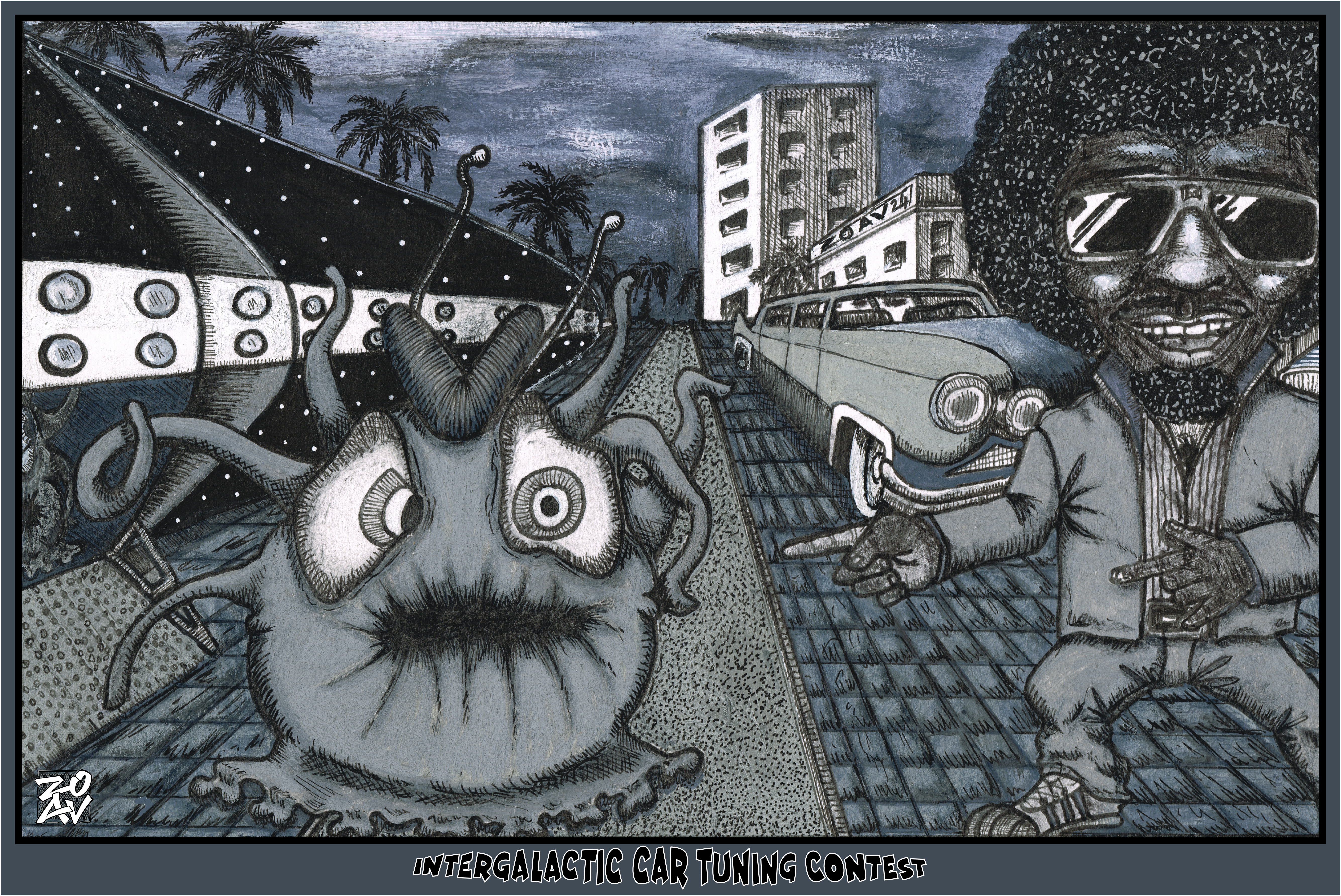 "Intergalactic Car Tuning Contest" - Impression HD sur dibond - 45 cm x 30 cm