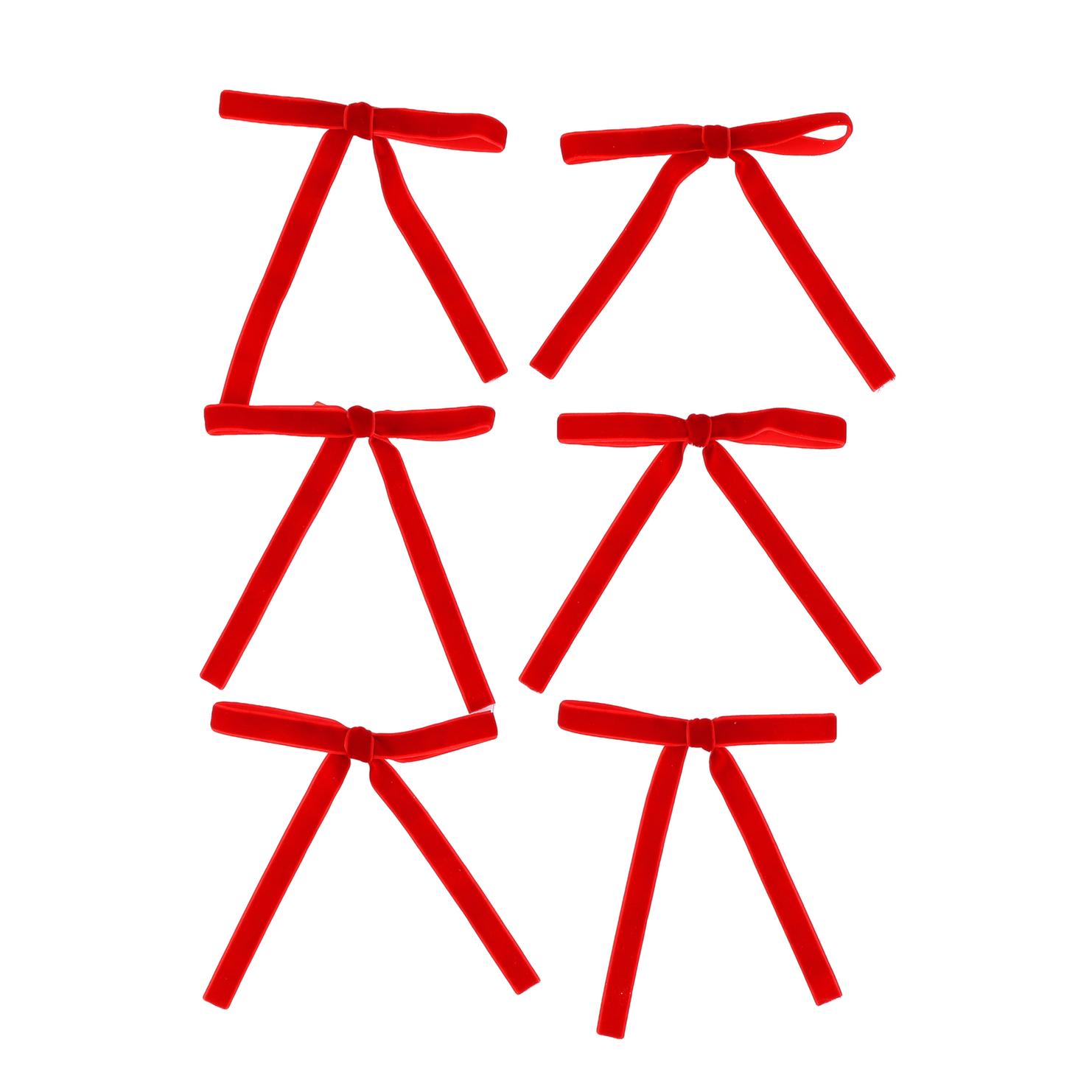 6 Nœuds Fins Velours Rouge13x13cm