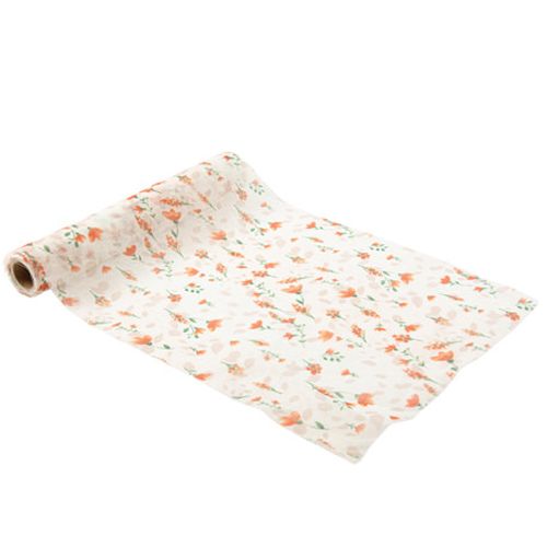 Chemin de Table Mango Flowers Tissu Ivoire, Vert et Pêche26cmx5m