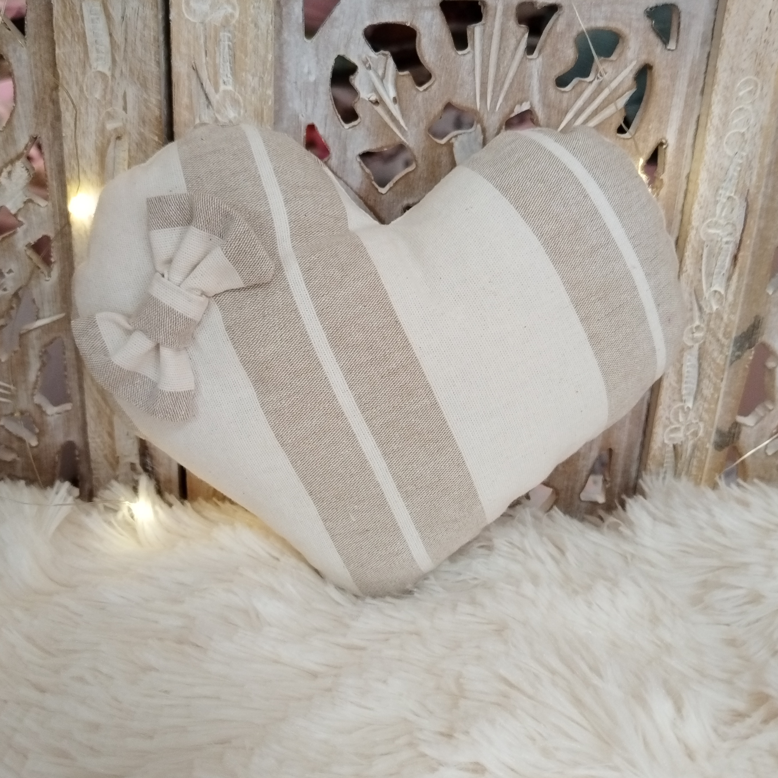 Coussin Coeur en Coton Beige Nr4