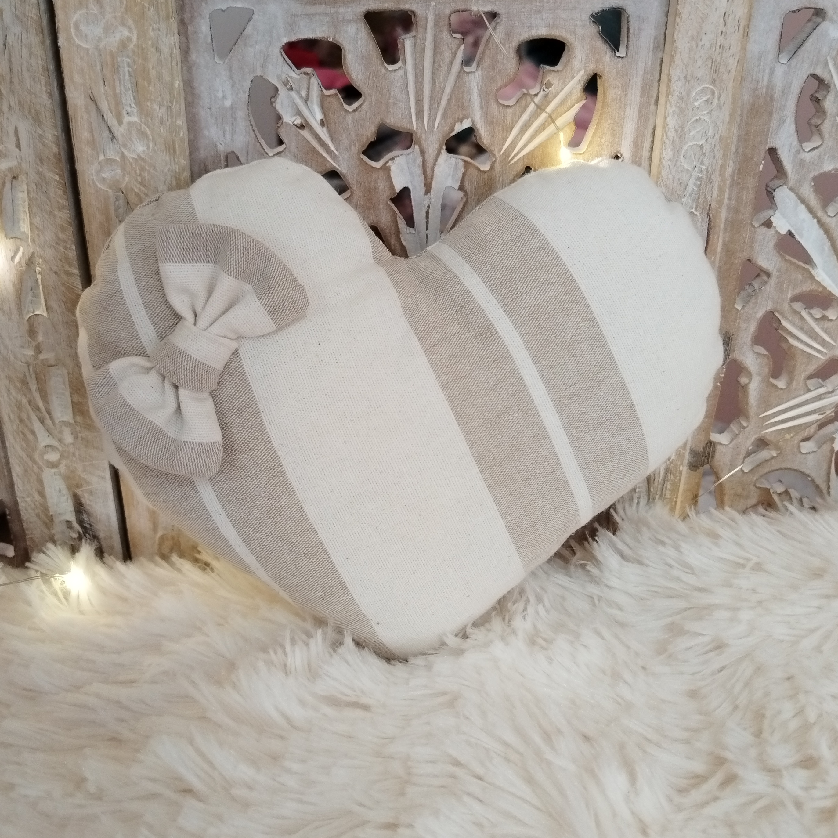 Coussin Coeur en Coton Beige Nr3