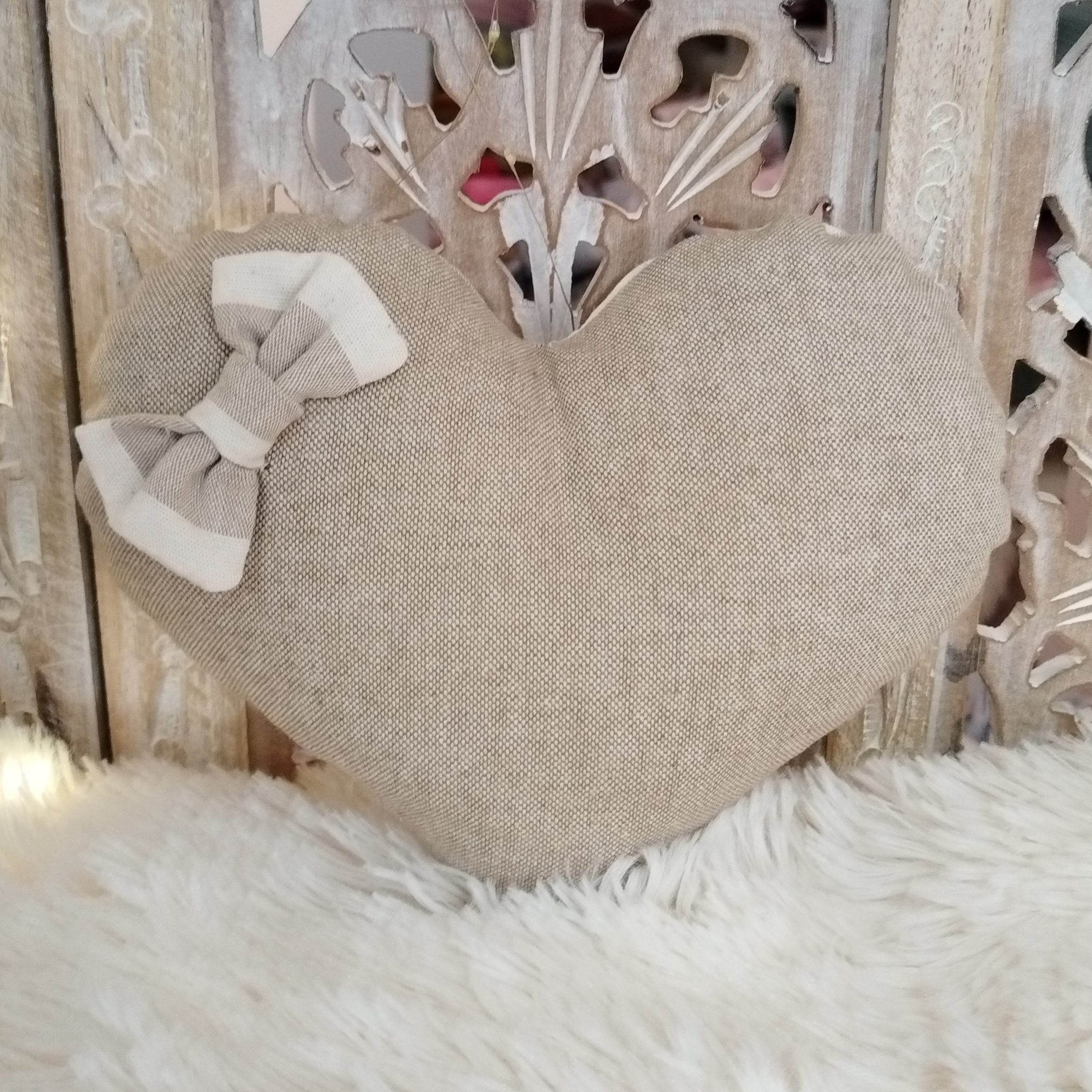 Coussin Coeur en Coton Beige Nr1