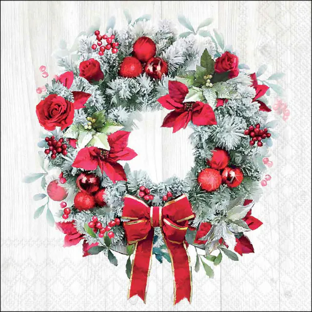 20 serviettes couronne sapin et rouge