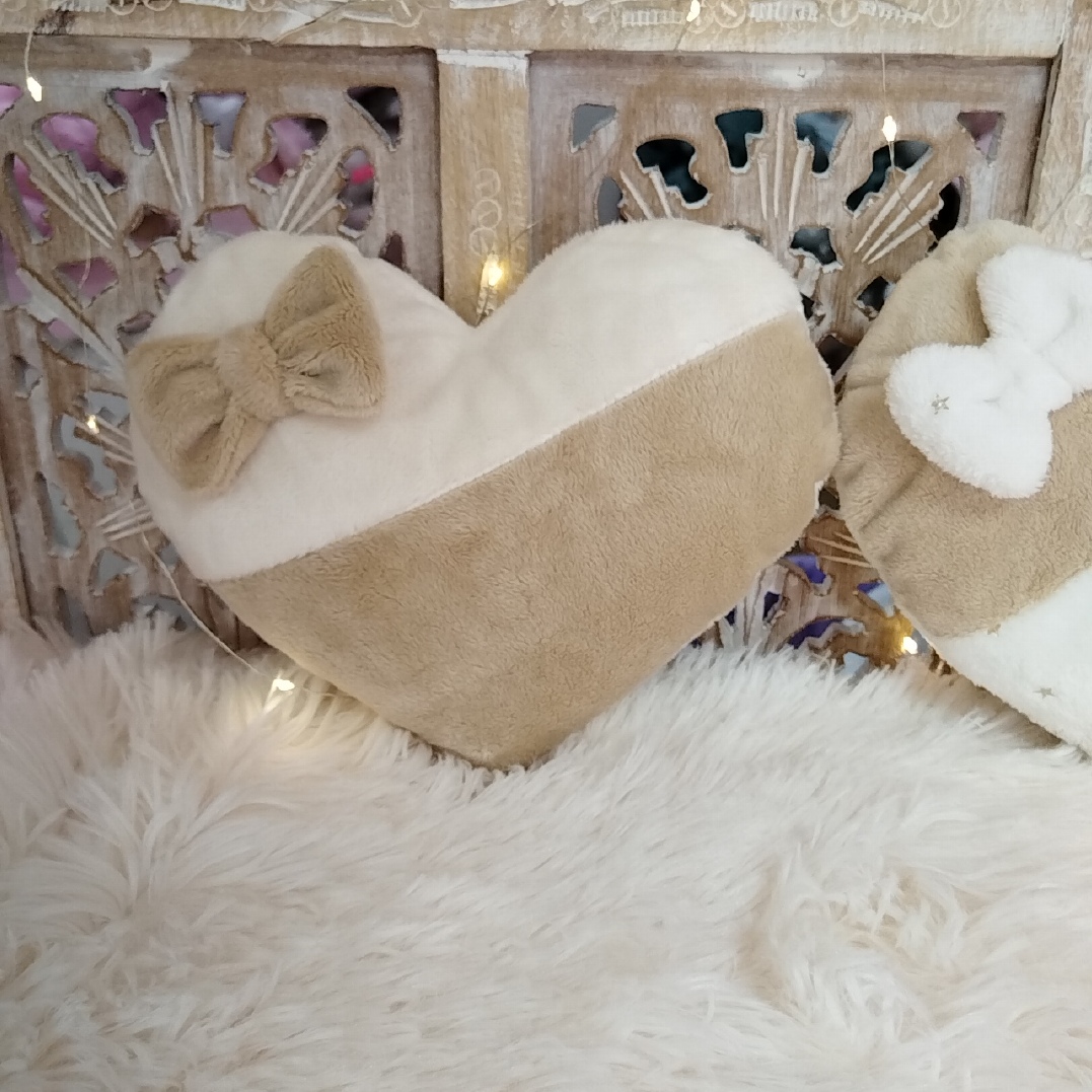 Coussin Coeur Patchwork Caramel Vanille