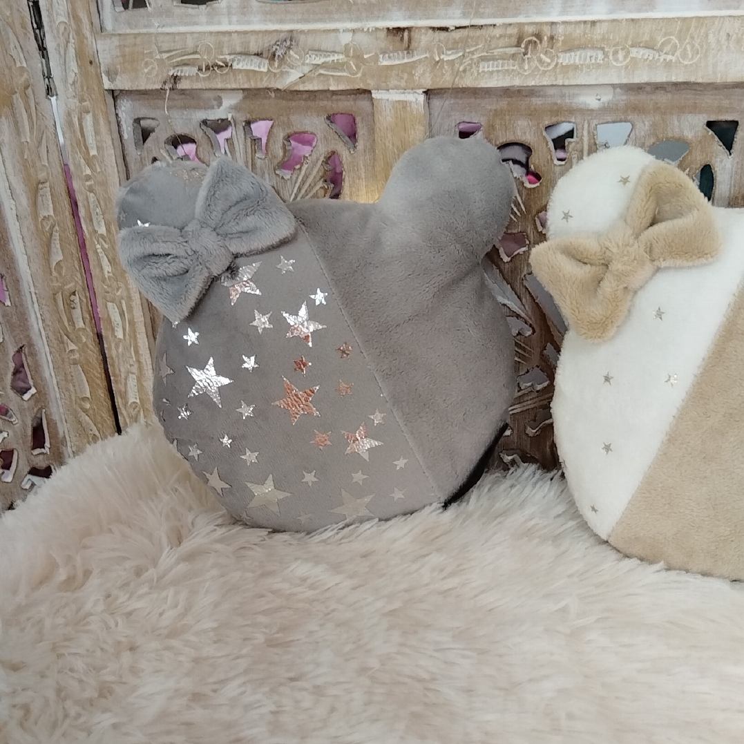 Coussin Ourson Patchwork Gris étoiles argentées