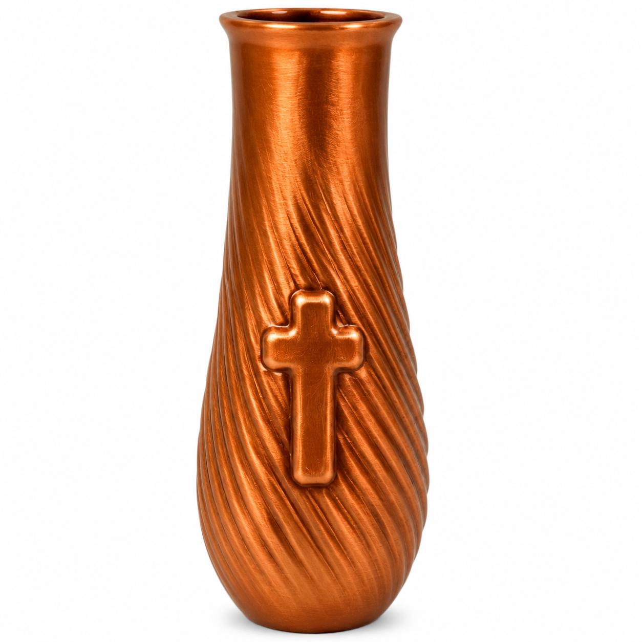 Vase soliflor funéraire croix cuivre