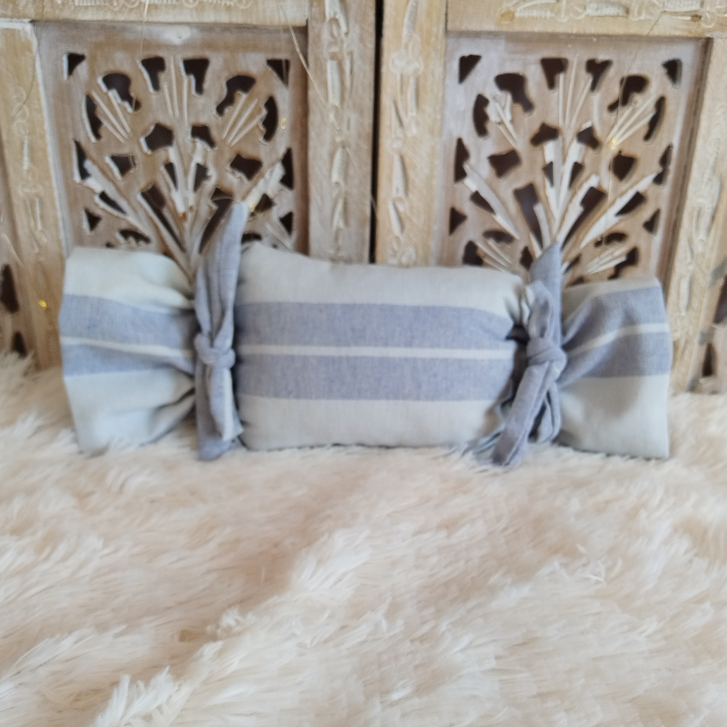 Coussin Bonbon Coton Bleu Ligné