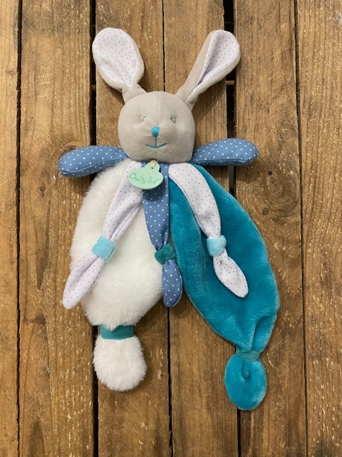 Doudou lapin poupi bleu/vert - BABY NAT' 